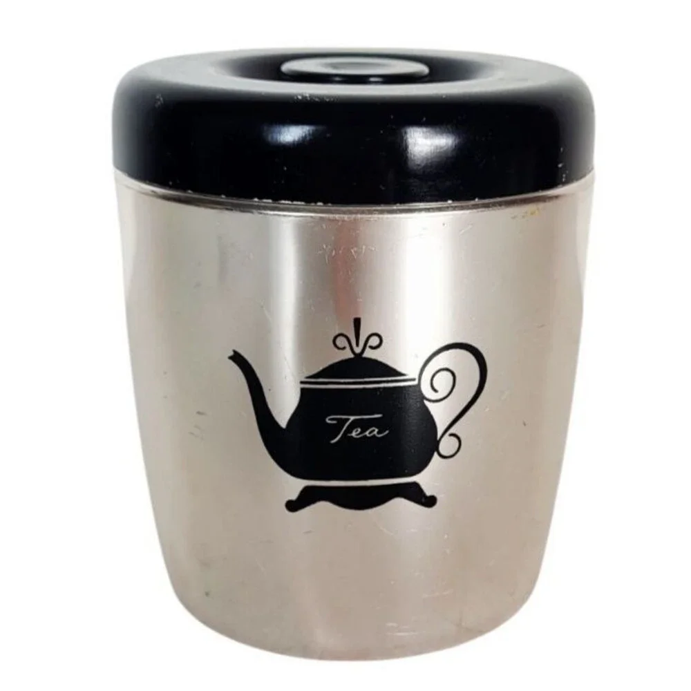 Vintage MCM 60s West Bend Metallic Silver Aluminum TEA Lidded Canister